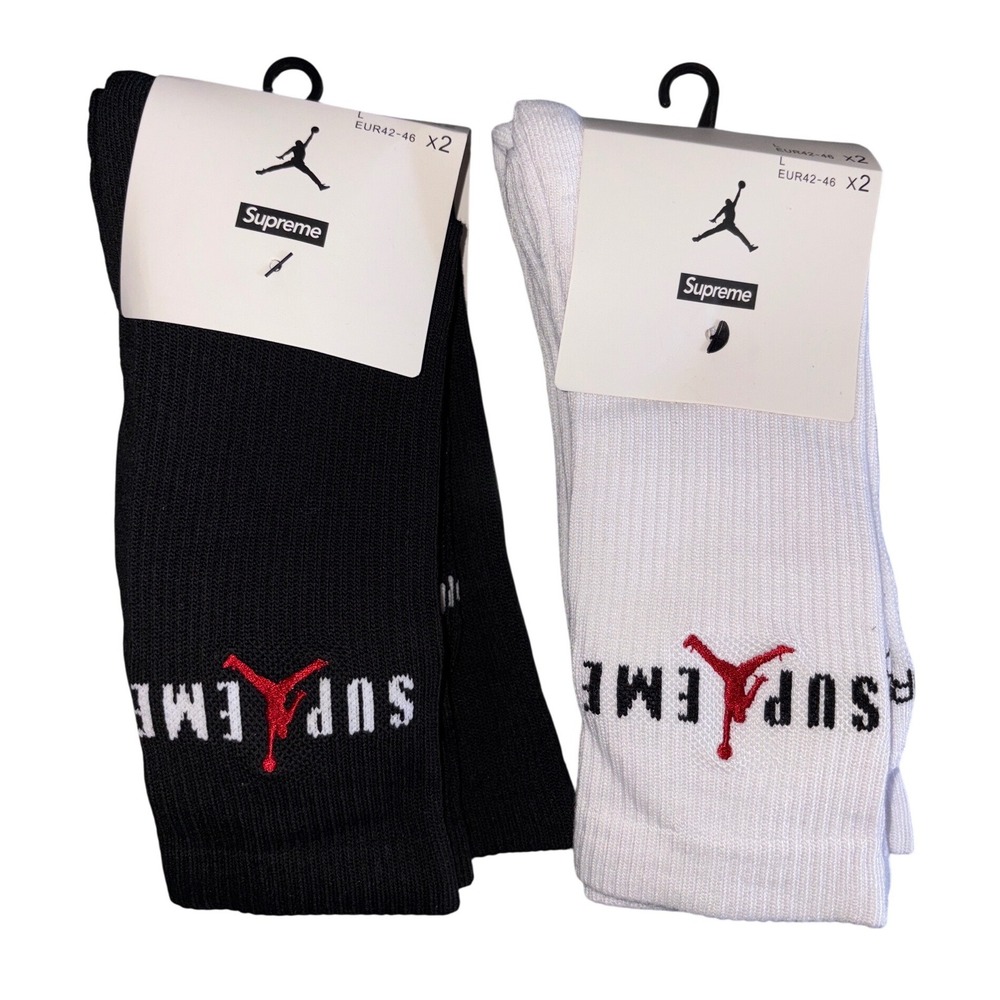 Supreme Jordan Jumpman Crew Socks Black White Mens Size L 7-12 EUR 42-46 4 Pairs
